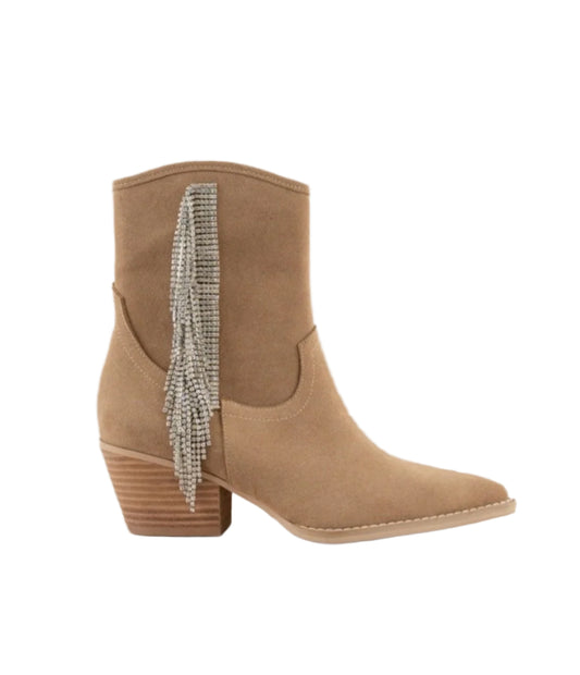 The Jocelyn - KHAKI Rhinestone Fringe Booties