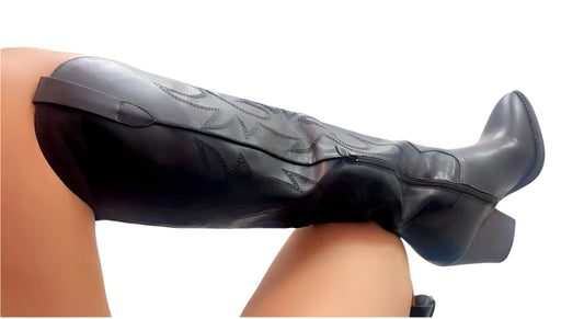 BLACK Wild West Thigh High Boots