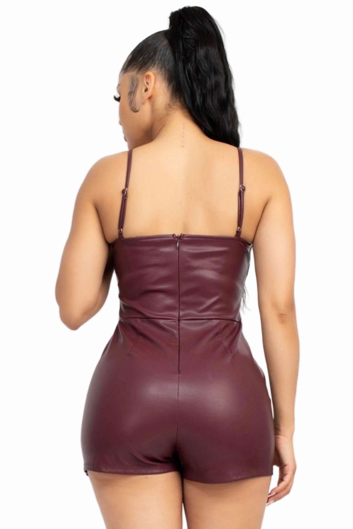 Burgundy Faux Leather Romper
