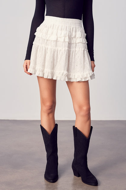 Hannah Ruffle Off White Skirt