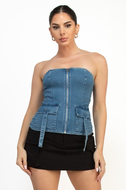 DENIM Zippered Tube Top