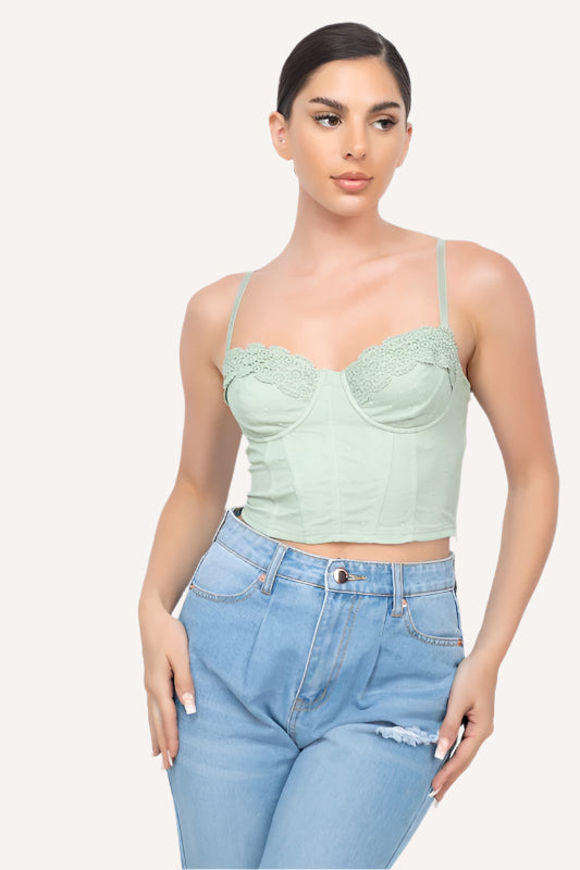 SAGE  Dot Design Adjustable Crop Top