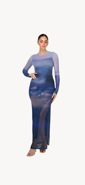 Ombre Dress Two-layer Long Sleeve Mesh