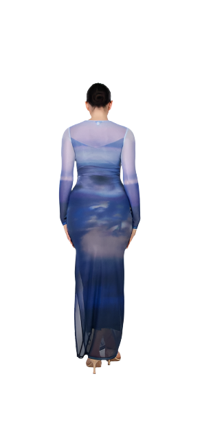 Ombre Dress Two-layer Long Sleeve Mesh