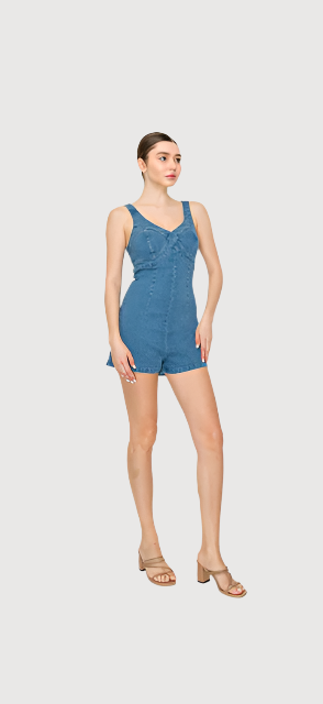 Denim Bustier Zip-up Mini Romper