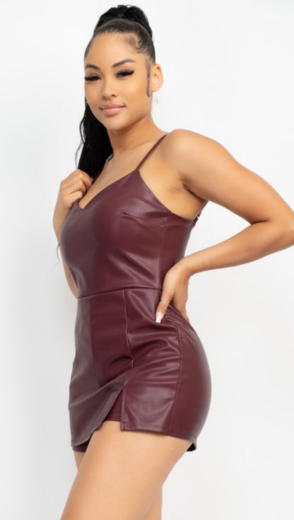 Burgundy  Faux Leather Romper