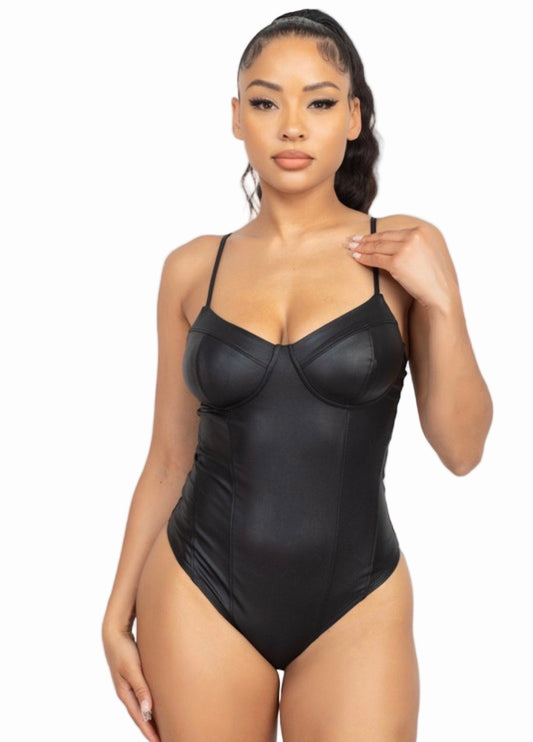 Black Faux Leather Bodysuit