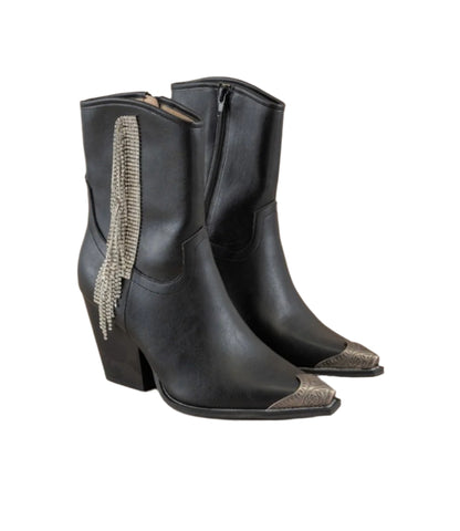 The Nat - Balck Rhinestone Fringe Booties