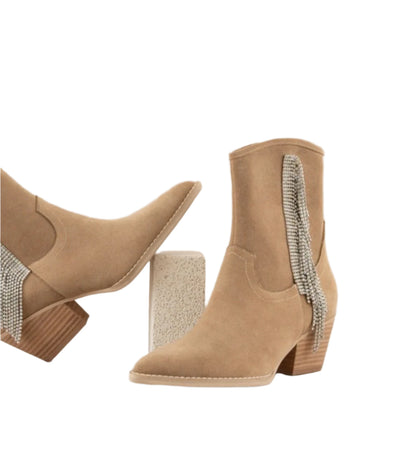 The Jocelyn - KHAKI Rhinestone Fringe Booties